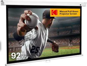Kodak 92" Manual Pull Down Projector Screen, Large 16:9 Retractable Projector Screen