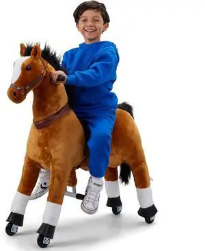 Lil' Jumbl Ride on Horse, Kids Ride on Toy with Realistic Sounds & Rolling Wheels (Brown)