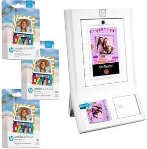 HP Sprocket Photobooth 3x4" Photo Printer (White) Bundle w/3.5 x 4.25 Zink Photo Paper (300 Sheets)
