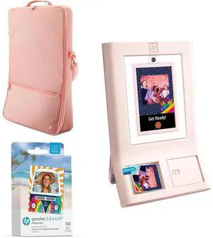 HP Sprocket Photobooth 3x4 Photo Printer (Pink) Bundle with Zink Paper (100 Sheets) & Carrying Case