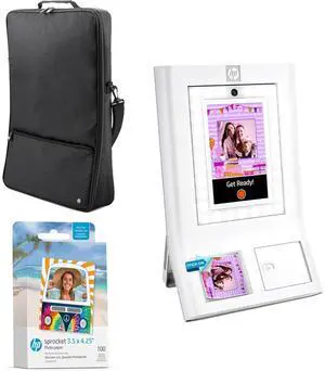 HP Sprocket Photobooth 3x4 Photo Printer (White) Bundle with Zink Paper (100 Sheets) & Carrying Case