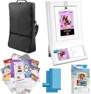 HP Sprocket Photobooth 3x4" Photo Printer (Pink) Bundle w/Zink Paper, Case, Screen Protector & More White