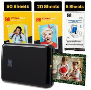 Kodak Step Mobile Instant Photo Printer 2x3" (Black) & Zink Photo Paper (75 Sheets) Bundle