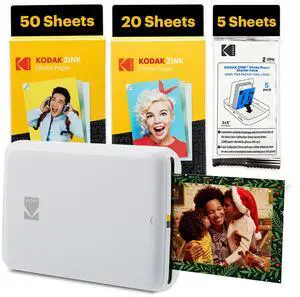 Kodak Step Mobile Instant Photo Printer 2x3" (White) & Zink Photo Paper (75 Sheets) Bundle