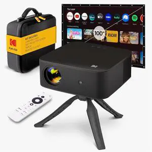 Kodak FLIK X20 Full HD Smart Projector Kit with 100" Screen, Tripod, Remote, Wi-Fi, EVA Case (Black)