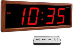 Ivation Digital Wall Clock, 24" LED Display, Brown Wood Frame, Auto Dimming, Remote Ivation Digital Wall Clock, 24" LED Display, Brown Wood Frame, Auto Dimming, Remote