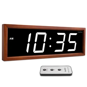 Ivation Digital Wall Clock, 24" LED Display, Brown Wood Frame, Auto Dimming, Remote White Ivation Digital Wall Clock, 24" LED Display, Brown Wood Frame, Auto Dimming, Remote White