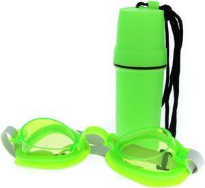 Kidplokio Kids Swimming Goggles Childrens Swim Mask and Carry Case - Neon Green