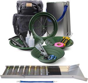ASR Outdoor Complete Gold Panning Kit Prospecting Equipment with Classifier Screens, Dual Riffle Gold Pans, 11pc