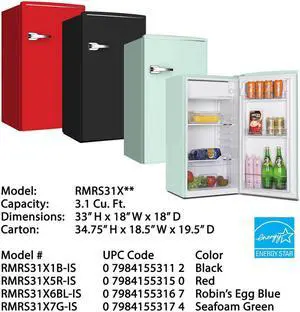 Avanti RMRS31X7G 3.1 Cu. Ft. Seafoam Green Compact Retro Style Refrigerator