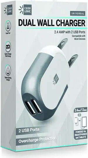 Case Logic CLOPW2106SG 2.4A Dual-USB Soft Gray Wall Charger