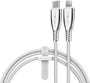 Naztech 15498 6 Ft. Titanium USB-C to Lightning Braided Cable - White