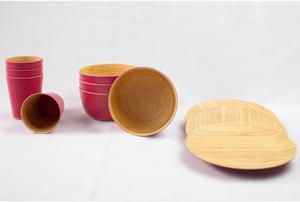 Melamine with Bamboo Dining Set Red