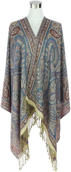 Symmetrical Paisleys on Crest Pashmina Shawl - Denim