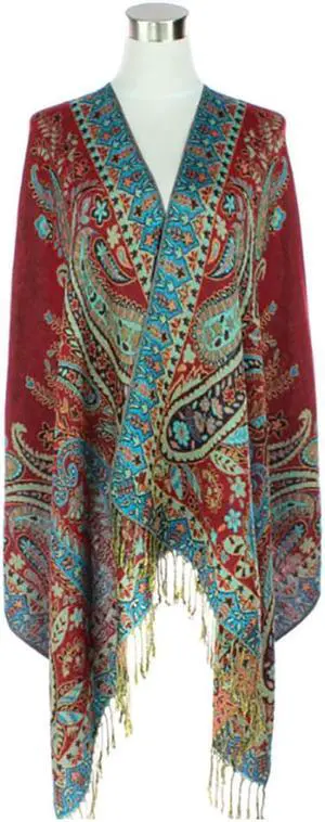 Paisley Pashmina Shawl - Pink Red