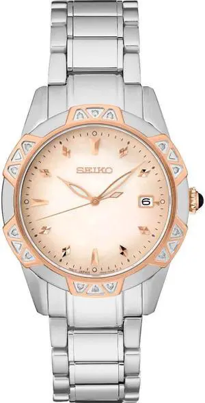 Seiko SKK730 Diamond Quartz - White/Rose Gold/Stainless Steel - 33.2mm