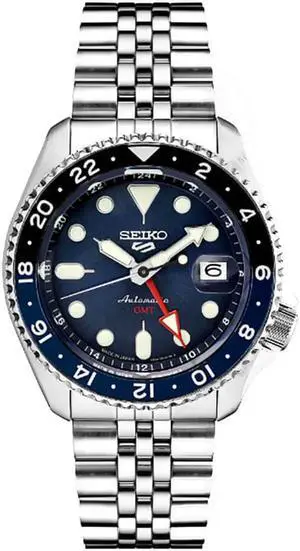 Seiko 5 Mens SKX GMT Series Sports Watch - Stainless Steel/Blue Dial