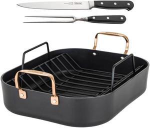 Viking Hard Anodized Nonstick Roaster w/ Rack & Carving Set - Black/Copper