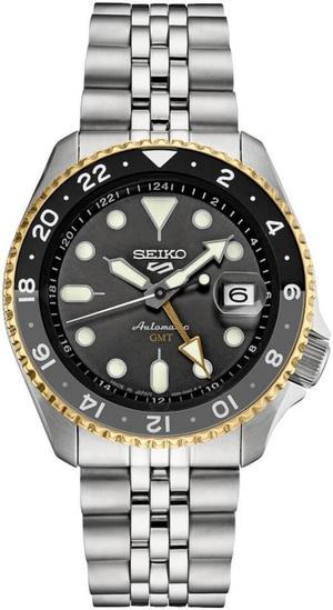 Seiko SSK021 5 Sports Automatic GMT Watch - Stainless Steel/Gray Dial and Gold Accents