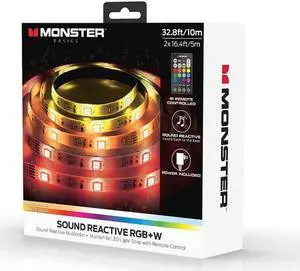 Monster MLB72049RGB 32.8ft Sound Reactive Smart Multi-Color Multi-White LED Light Strip