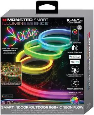 Monster MLB71063RGB 16.4ft Neon Flow Smart Indoor/Outdoor Multi-Color LED Light Strip