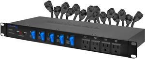 Technical Pro PS20S 20 Outlet 4 USB Port Rackmount Power Supply and Surge Protector