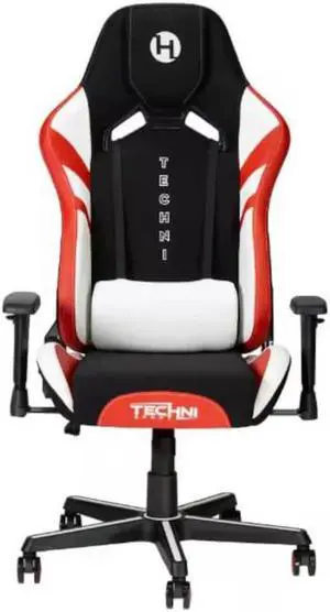RTA Products RTATSF72BK Techni Sport Echo Black with Red and White Accents Stain-Resistant Ergonomic Gaming Chair