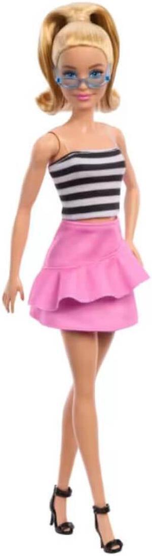Mattel HRH11 Barbie Fashionistas #213 Blonde With Striped Top and Pink Skirt Doll