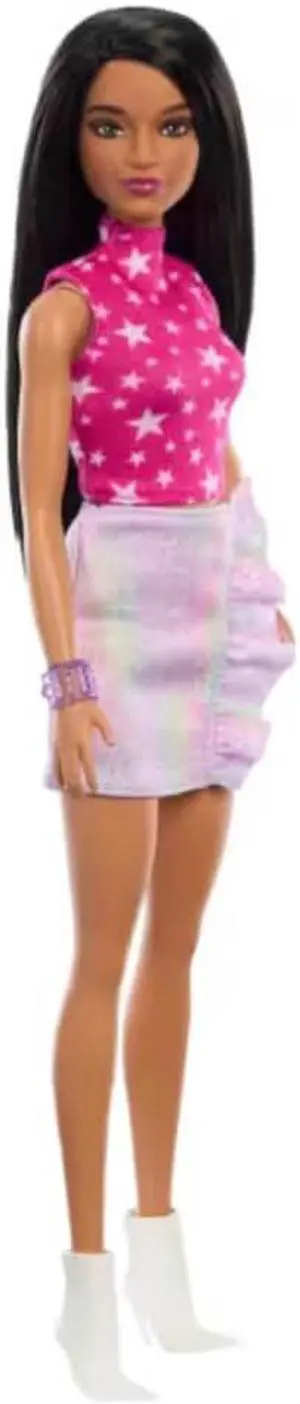 Mattel HRH13 Barbie Fashionistas #215 With Black Straight Hair and Iridescent Skirt Doll