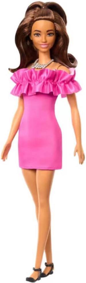 Mattel HRH15 Barbie Fashionistas #217 with Brown Wavy Hair and Pink Dress 65th Anniversary Doll