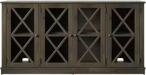 Twin Star Home OT6092PI14 Sideboard Buffet with Tempered Glass Doors - Spanish Gray