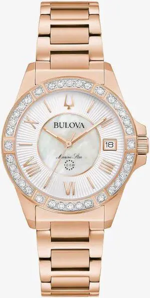 Bulova 98R295 Womens Marine Star Diamond Watch - Rose Goldtone Stainless Steel