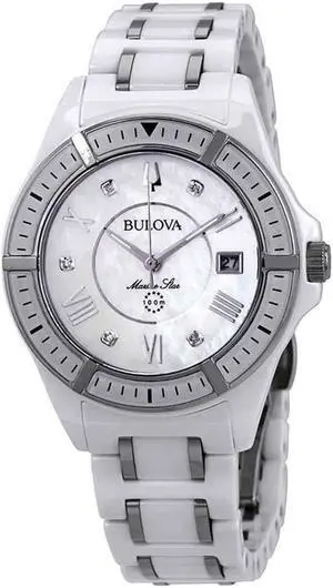 Bulova 98P172 Marine Star Womens Automatic Watch - White Stainless Steel