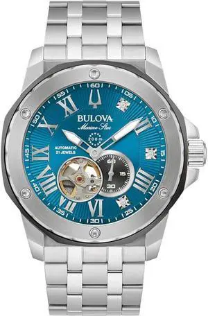 Bulova 98D184 Marc Anthony Marine Star Automatic Silver-Tone with Blue Sunray Dial and Diamond Accent Watch