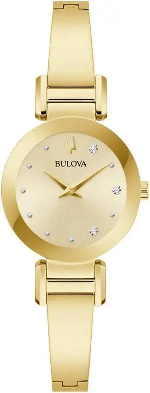 Bulova 97P164 Marc Anthony Modern Bangle Womens Quartz Watch - Gold-Tone/Champagne Dial