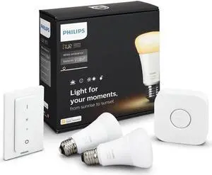 Hue 464776 White Ambiance Starter Kit(2 A19 Bulbs, Hub Bridge, and Dimmer Switch)