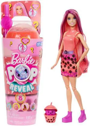 Barbie Pop Reveal Bubble Tea Series Doll & Accessories with Fashion Doll & Pet, 8 Surprises Include Color Change, Cup with Storage (Styles May Vary)
