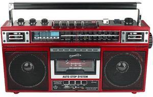 Supersonic SC3201BTRD Retro 4-Band Radio and Cassette Player with Bluetooth - Red