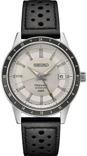 Seiko SSK011 Presage Style60s GMT Collection Automatic Watch - Black/Ivory