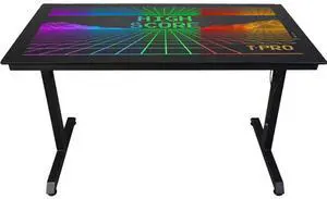 Technical Pro LED Gaming Desk With Glass Top and 80s Vintage Tron Style RGB Design