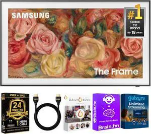 Samsung 55-Inch The Frame LS03D QLED 4K Smart TV Bundle, Quantum HDR, Art Mode, Slim Fit Wall Mount, Alexa Built-in w/AUX HDMI Cable, CPS 24-Month Protection, Streaming Bundle