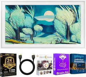 Samsung 55-Inch Modern White The Frame LS03D QLED 4K Smart TV Bundle, Quantum HDR, Art Mode, Slim Fit Wall Mount, Alexa Built-in w/Bezel, AUX HDMI Cable, CPS 24-Month Protection, Streaming Bundle