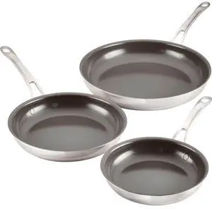 Anolon 3-Piece Ceramic Nonstick Stainless Steel Frying Pan Set