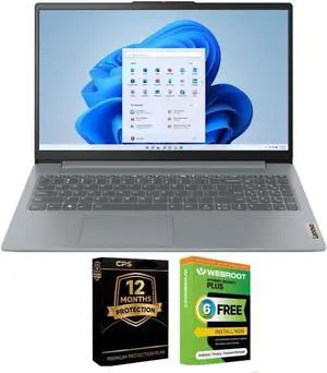Lenovo IdeaPad Slim 3 15.6 Laptop (Intel Core 5 120U, 8GB DDR5 RAM, 256GB SSD, FHD IPS Display, Windows 11 Home) Bundle with 1-Year Protection & Antivirus - Artic Grey
