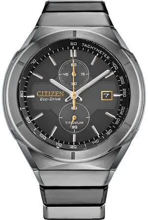 CITIZEN CA705855E Super Titanium Armor Collection Solar Chronograph Watch - Two Tone Black/Gold-Tone Accents