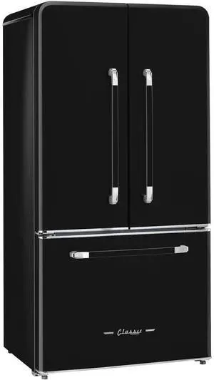 UNIQUE UGP595LBAC 21.4 Cu. Ft. Midnight Black Classic Retro Counter-Depth French Door Refrigerator