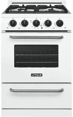 UNIQUE UGP24GOF1W 3.1 Cu. Ft. White Classic Freestanding Propane Range UNIQUE UGP24GOF1W 3.1 Cu. Ft. White Classic Freestanding Propane Range