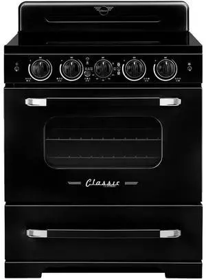 UNIQUE UNQ30CRICB 3.9 Cu. Ft. Midnight Black Freestanding Classic Retro Induction Range