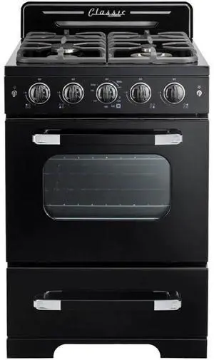 UNIQUE UGP24CRB 2.9 Cu. Ft. Midnight Black Freestanding Classic Retro Convection Gas Range UNIQUE UGP24CRB 2.9 Cu. Ft. Midnight Black Freestanding Classic Retro Convection Gas Range