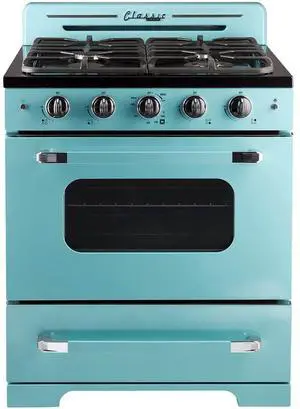UNIQUE UGP30CRT 3.9 Cu. Ft. Ocean Mist Turquoise Freestanding Classic Retro Convection Gas Range